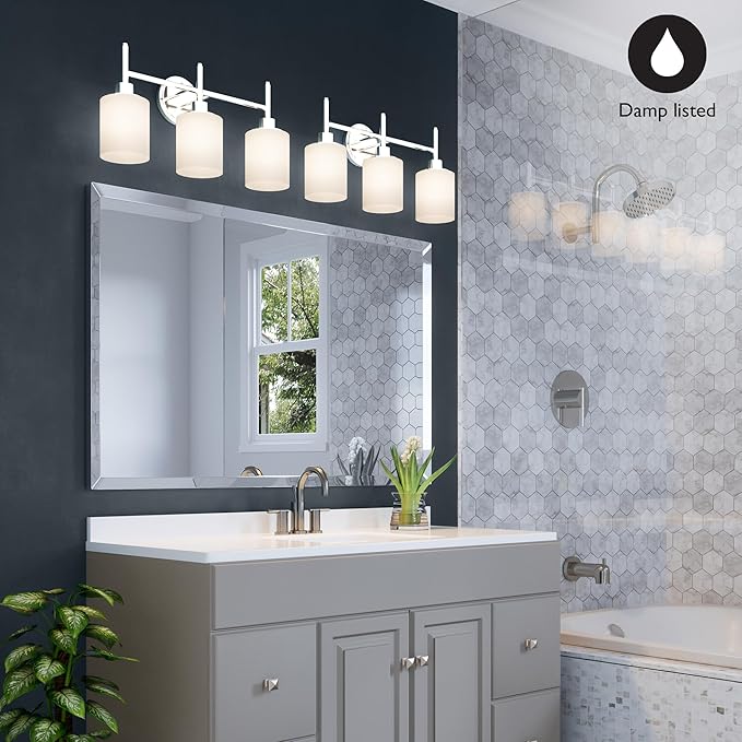 Design House Aubrey Transitional 3-Light Indoor Bathroom Vanity Light – Above The Mirror, Dimmable, Damp Listed – Frosted Glass and Polished Chrome – Design House, 589770