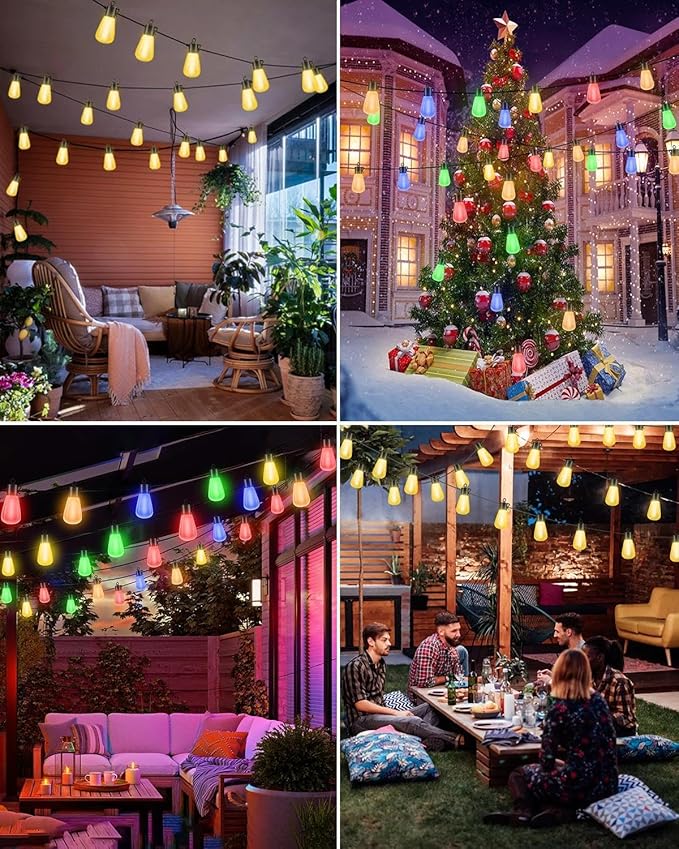 litogo 60FT Color Changing Outdoor String Lights with Remote - Dimmable LED RGB Patio Lights for Outside with Shatterproof Waterproof Edison Bulbs for Yard Gazebo Party Wedding Holiday