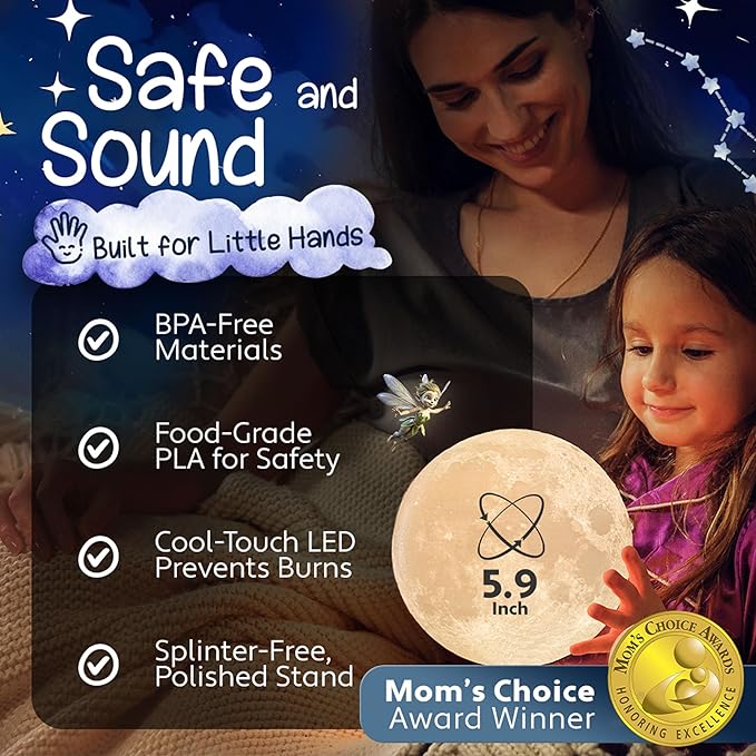 Mind-Glowing Moon Lamp - 3D Moon Night Light for Kids Bedroom - Globe Nightlight with Multi Color LED, Touch/Remote Control - Birthday Gift for Any Year Old Girls & Boys - Space Decor (5.9 inch)