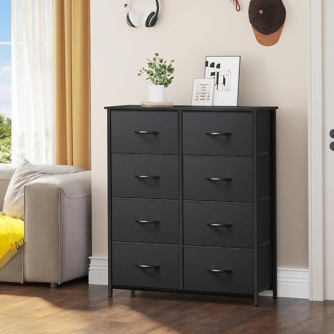 YITAHOME Fabric Dresser with 8 Drawers, Tall Dresser with Fabric Bins, Storage Tower Unit, Chest of Drawers for Living Room, Hallway