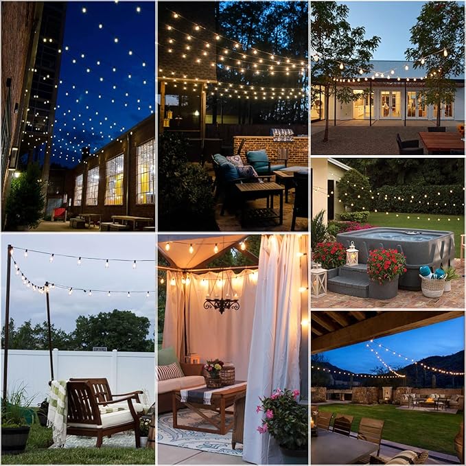 300FT Edison String Lights Outdoor Waterproof with 150+6 Extral LED Shatterproof ST38 Edison Bulbs 2200K for Outside Patio Pergola Backyard Bistro Lights, 3 x 100FT Connectable
