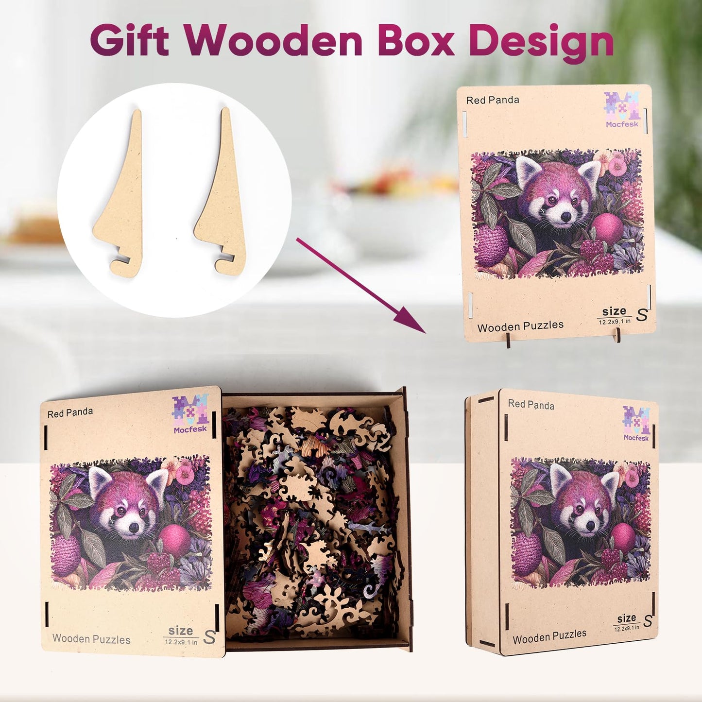 Mocfesk Wooden Puzzles for Adults, Red Panda Puzzles 200 Pieces, Unique Shaped Animal Jigsaw Puzzles for Adults and Kids, Birthday Gifts Fun Family Game 12.2'' x 9.1''