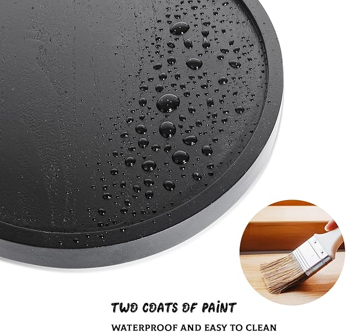 Round Decorative Tray Wood Bathroom Counter Organizer Farmhouse Kitchen Decor Wooden Riser for Soap Dish, Perfume, Candle, Sponge, 9" - Black