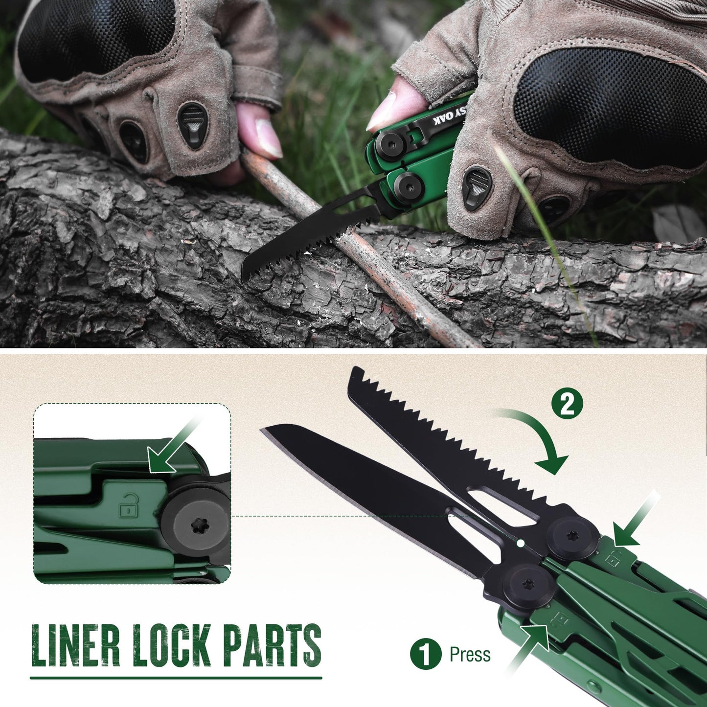 MOSSY OAK CNC-Machined Multitool Pliers, 27-in-1 Multi Tool with Pocket Knife, Fire Starter & Whistle, Bottle Opener, Screwdriver – Self-Locking Survival Tool for Camping & Hiking