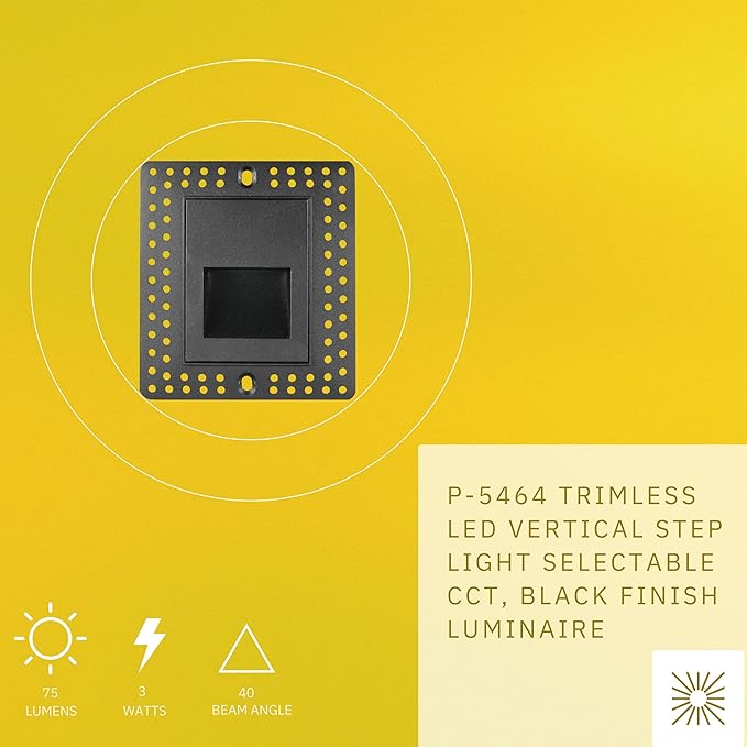 3W Trimless LED Vertical Step Lights, Black Finish, 120V Dimmable LED Stair Lights Indoor and Outdoor, 75 Lumens, CRI 90+, IC Rated, ETL Listed, 5CCT Selectable 2700K|3000K|3500K|4100K|5000K