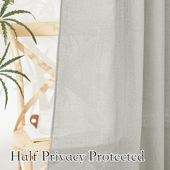 RYB HOME Linen Wonven Curtains Light Filtering Privacy UV Protection Window Blinds & Shades Draperies for Basement, Farmhouse, Villa, Boys Girls Bedroom, W 70 x L 95 inch, Grey, 2 Panels Set