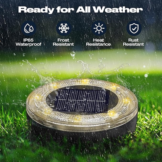 Mini Solar Ground Lights, 12 Pack Solar Lights Outdoor Waterproof, Upgraded LED Flat Landscape Lighting for Outside Pathway Garden Patio Yard Driveway,Warm White