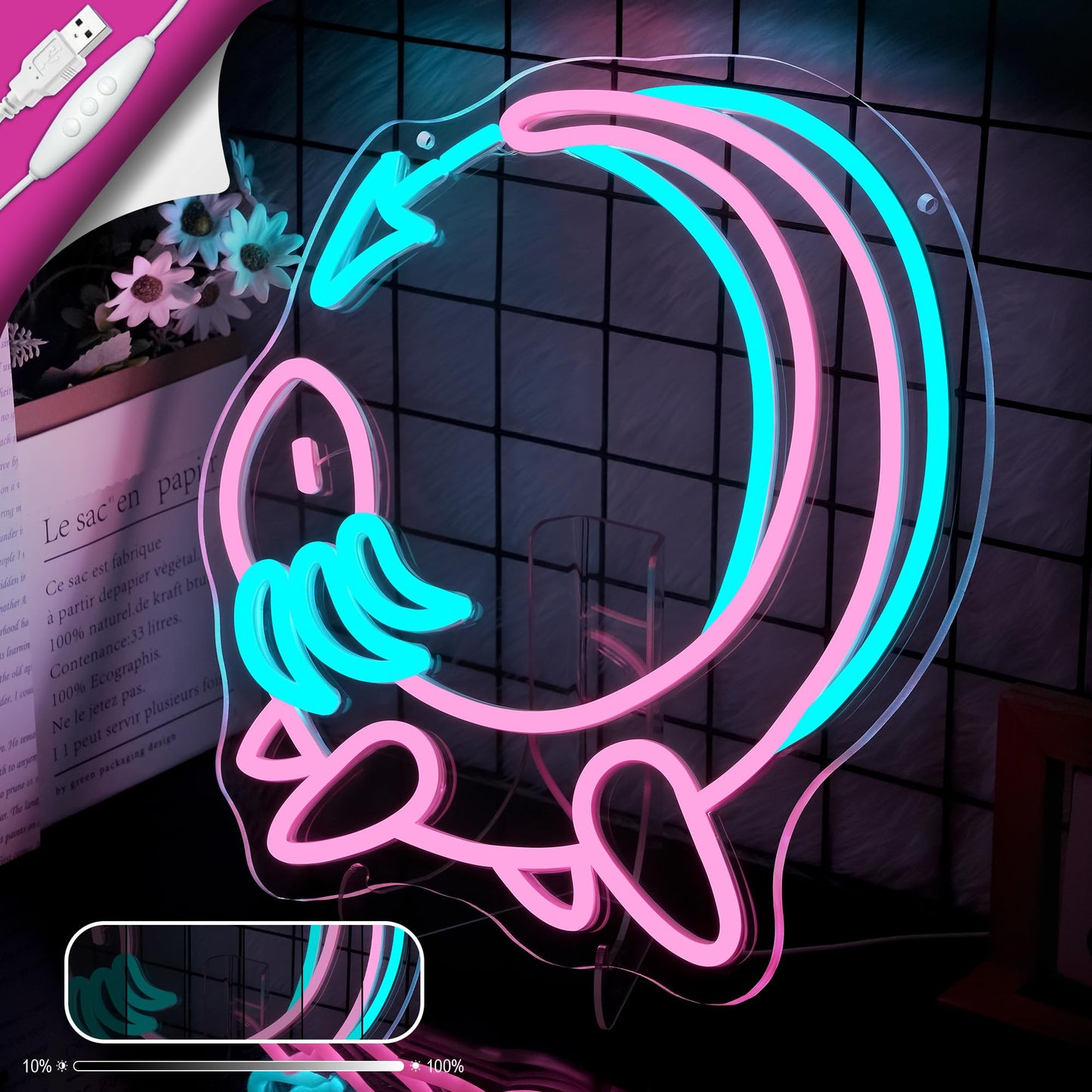 Pink Axolotl Moon Neon Sign for Wall Decor - Cute Animals Kawaii Neon Acrylic USB Powered LED Wall Art Decor, Light Up Sign Dimmable, for Axolotl Lovers Children's Room Kids Birthday 12.99" × 12.91"""