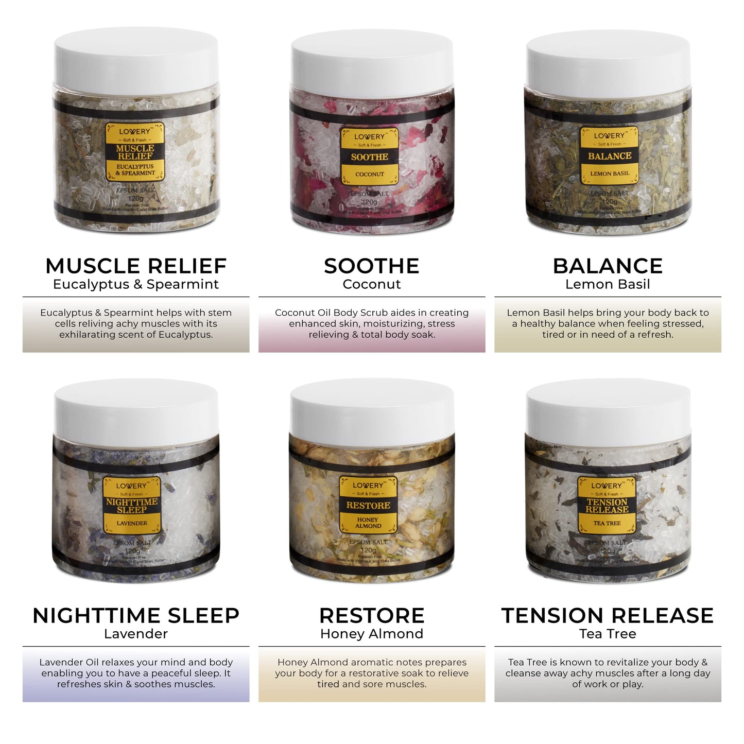 Spa Gifts for Women, Epsom Bath Salts Gift Basket Set, Relaxing Self Care Salt with Essential Oils, Gifts for Mom, Wife - Lavender, Eucalyptus, Lemon Basil, Coconut, Tea Tree, Honey Almond