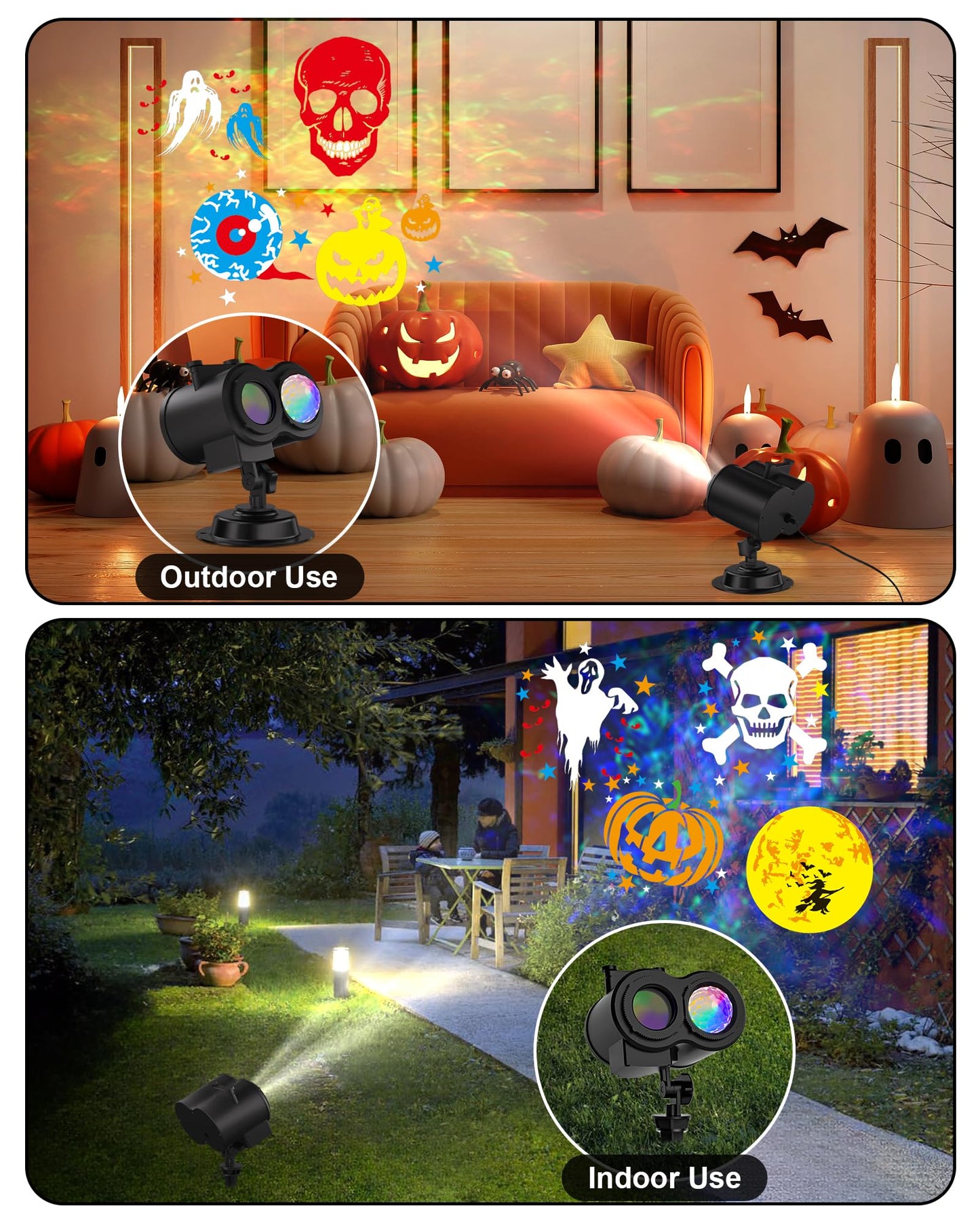 COOLWUFAN Halloween Christmas Projector Lights Outdoor, 2025 Upgrade 2-in-1 Holiday Projector Lights, 30 HD Effects (20 Slides) Projection Light for Xmas Halloween Party Garden Yard Decor