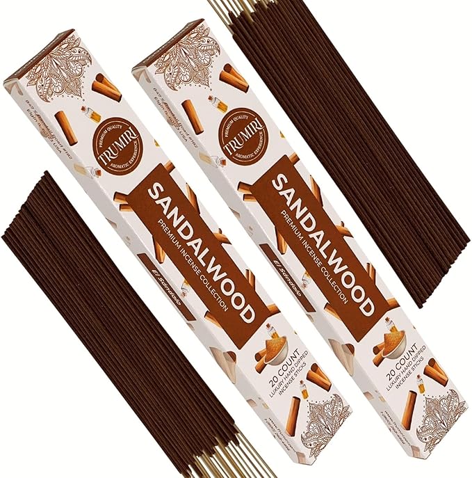 Sandalwood Incense Sticks - Incienso de Sándalo - Total 40 Insence-Sticks - Dual Pack of 20 Insense - Inciensos - Inscents - Natural Non Toxic Ingredients - Incents - Incence - Inscense - Insents