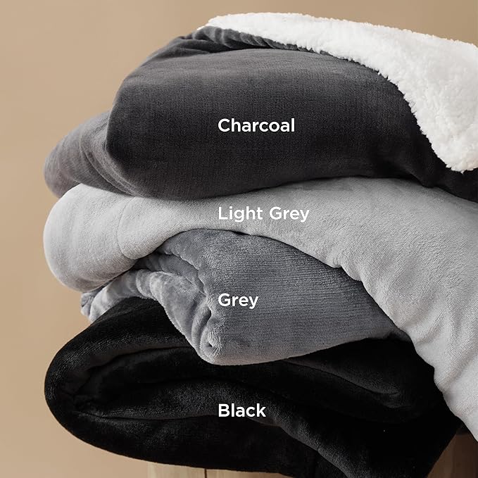 Bedsure GentleSoft Sherpa Fleece Blankets King Size for Bed - Thick and Warm Throw for Women and Men, Soft Fuzzy Plush King Blanket for Winter, Charcoal, 108x90 Inches