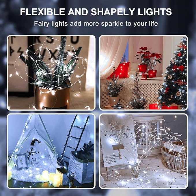 Aogist 100 Pack Fairy Lights 3 Modes 7ft 20 LED Waterproof,Battery Operated Silver Wire Firefly Starry Moon Mini String Lights for Mason Jars Christmas DIY Crafts Wedding Party Bedroom,Cool White