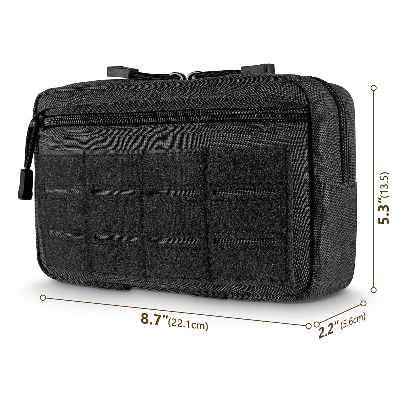 FRTKK Tactical Molle Admin Pouch Utility Laser Cut EDC Tool Pouch Bag Horizontal Modular Pouches Include US Flag Patch and Keychain (Black)