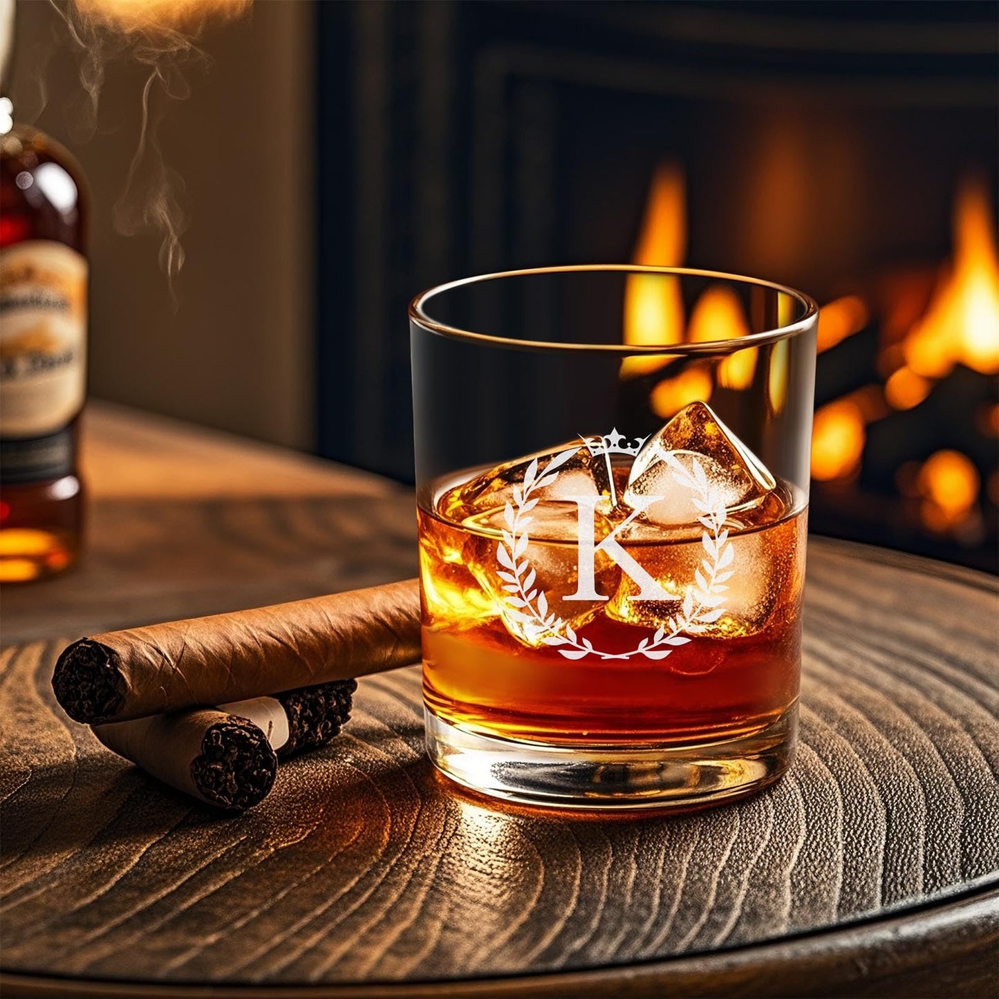 Personalized Whiskey Glasses Gifts for Men, Monogrammed Engraved A-Z 10.6 oz Rocks Glass Customized Gift, Unique Christmas Birthday Gifts for Men Him Dad Husband Brother Son (K)