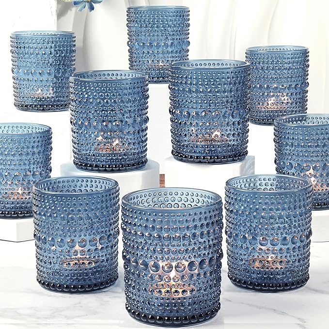 12 Pack Large Votive Candle Holders, 2.7 * 3.5in Blue Tea Light Candle Holder for Votives, Tealights & Pillar, Glass Candle Holders for Table Centerpiece Wedding