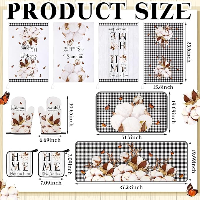 Fourluoo 10 Pcs Kitchen Set Kitchen Towels and Rugs Oven Mitts and Pot Holders Farmhouse Decor for Women Mom Gift Cooking Baking Grilling