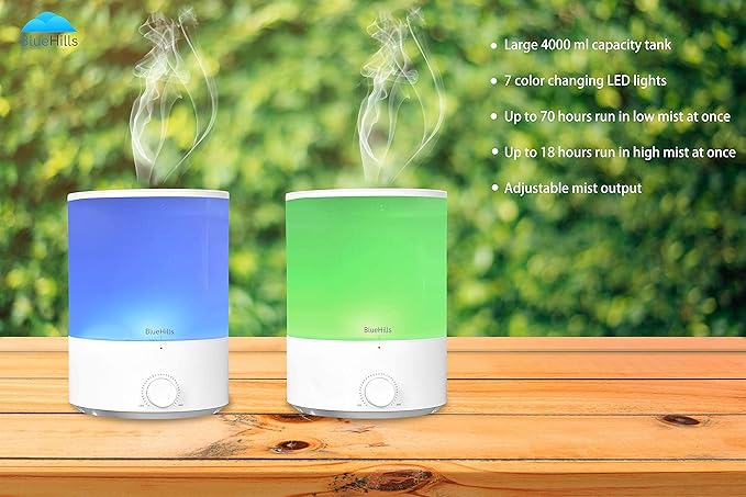 BlueHills Premium Set of Two Large 4000 ML XL Essential Oil Diffusers Humidifier Combo for Large Room Home with Décor LED Lights Great Gift – Value Pack of Dark Wood Grain and White