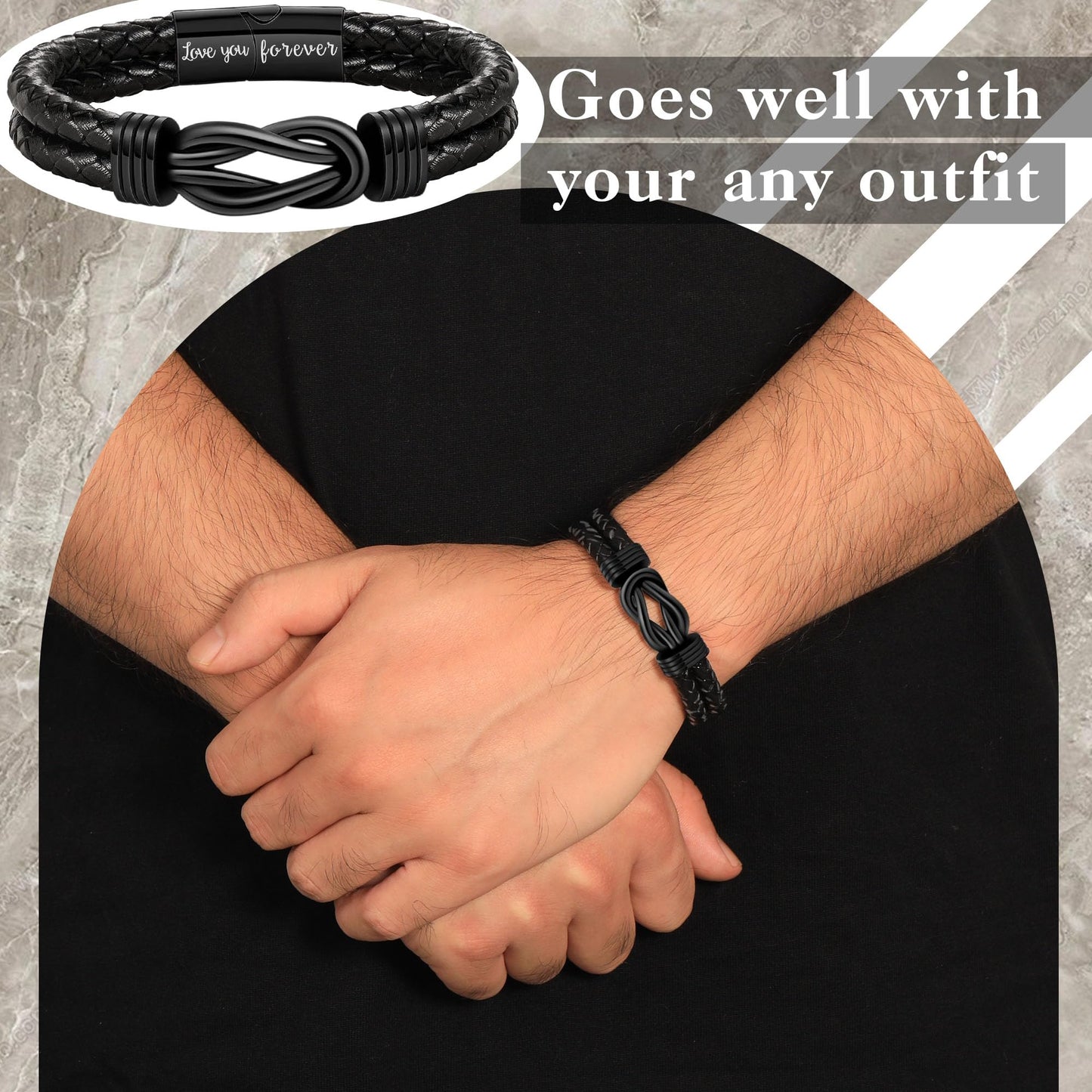 Father s Day Gifts for Husband, Gifts for Husband I Love You Gift for Him Leather Bracelet for Men Husbands Black Braided Leather Cuff Bracelets Birthday Wedding Anniversary Christmas Stocking Stuffers