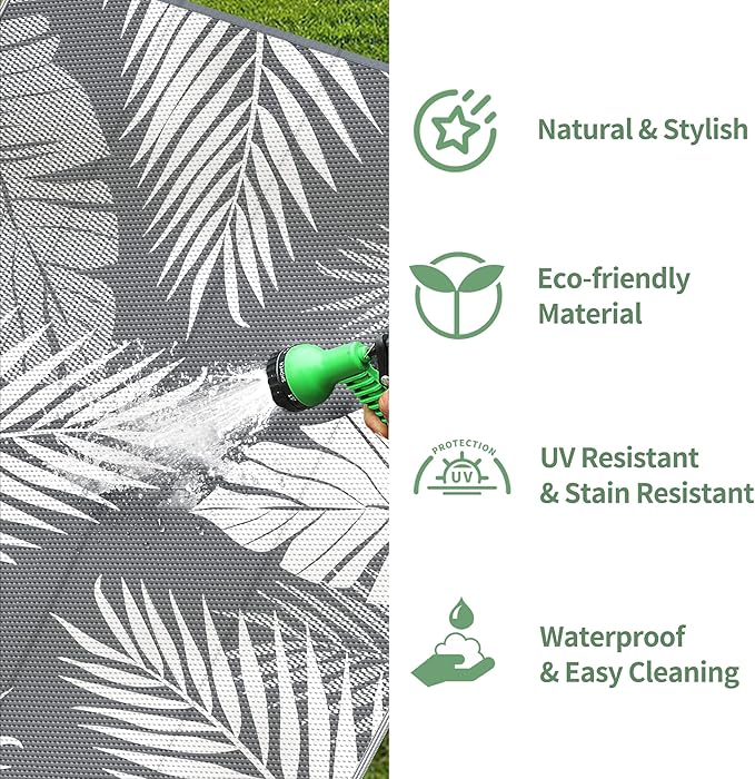 GENIMO Outdoor Rug 2.5' x 8' Waterproof for Patios Clearance, Reversible Outdoor Plastic Straw Hallway Runner Rug Carpet, Entryway Rugs Mats for Deck, Porch, Balcony, Camping, RV, Camper, Grey&White