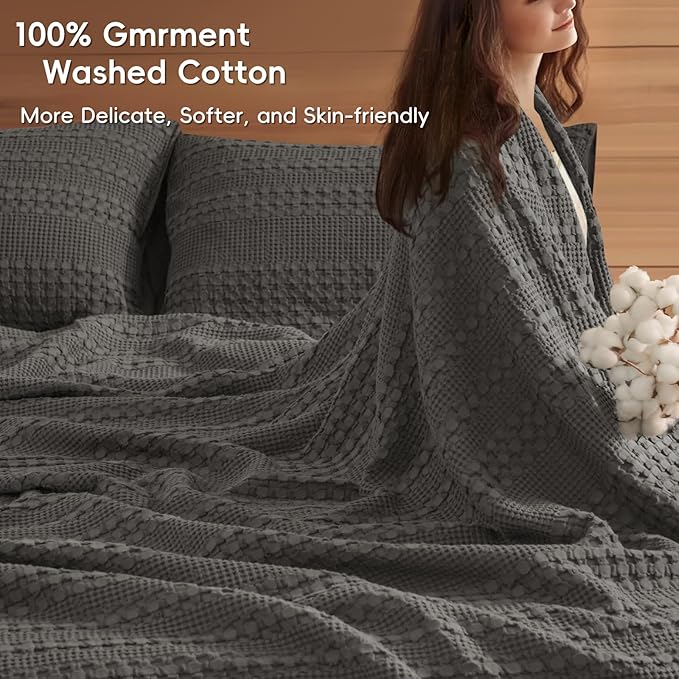 PHF 100% Cotton Waffle Blanket Oversized King 120"x120", Lightweight Breathable Extra Large 10'x10' Blankets for Bed, Giant Big Luxury Aesthetic Woven Bedding for Home Decor, Charcoal Grey