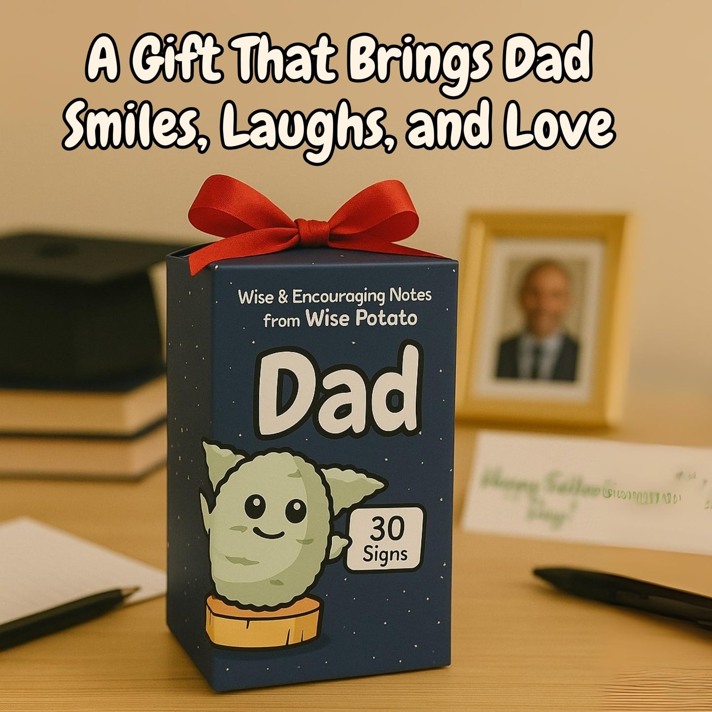 Dad Gifts From Son Daughter - Handmade Baby Yoda Positive Crochet with 30 Funny Signs - Yoda Best Dad Ever Birthday Gift for Husband, Stepdad, Friend - Funny Birthday Presents