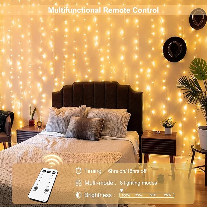 JMEXSUSS 900 LED Outdoor Curtain Lights, 9.5x29.5ft Christmas Lights Plug in with Remote, Twinkle Hanging String Light for Bedroom Wall Wedding Backdrop Window Gazebo Decor, Warm White