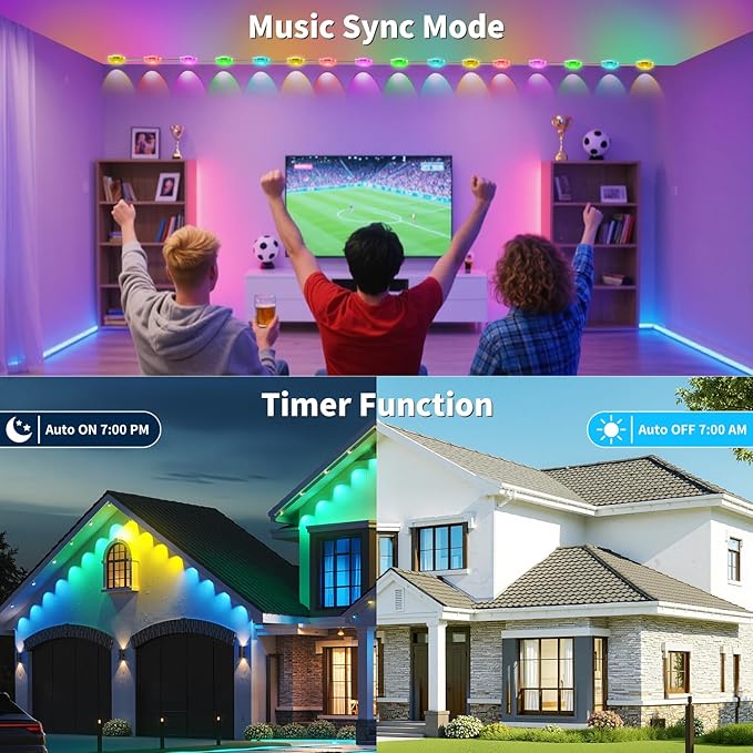 XINKAITE 500FT Permanent Outdoor Lights with 250 LEDs - Smart RGB+IC with 16 Million Colors, IP67 Waterproof, App & Remote Control, Hundreds of Modes for Holidays, Christmas & Home(2 Rolls 250FT)