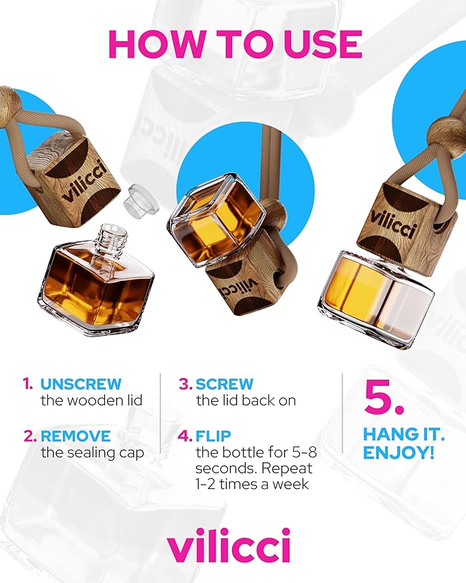 Vilicci Car Air Freshener | Luxurious Auto Perfume | Premium Hanging Air Freshener | Long Lasting Fragrance for Auto and Home | 1 Bottle of Car Scent (4 Count (Pack of 1), Gift Set)