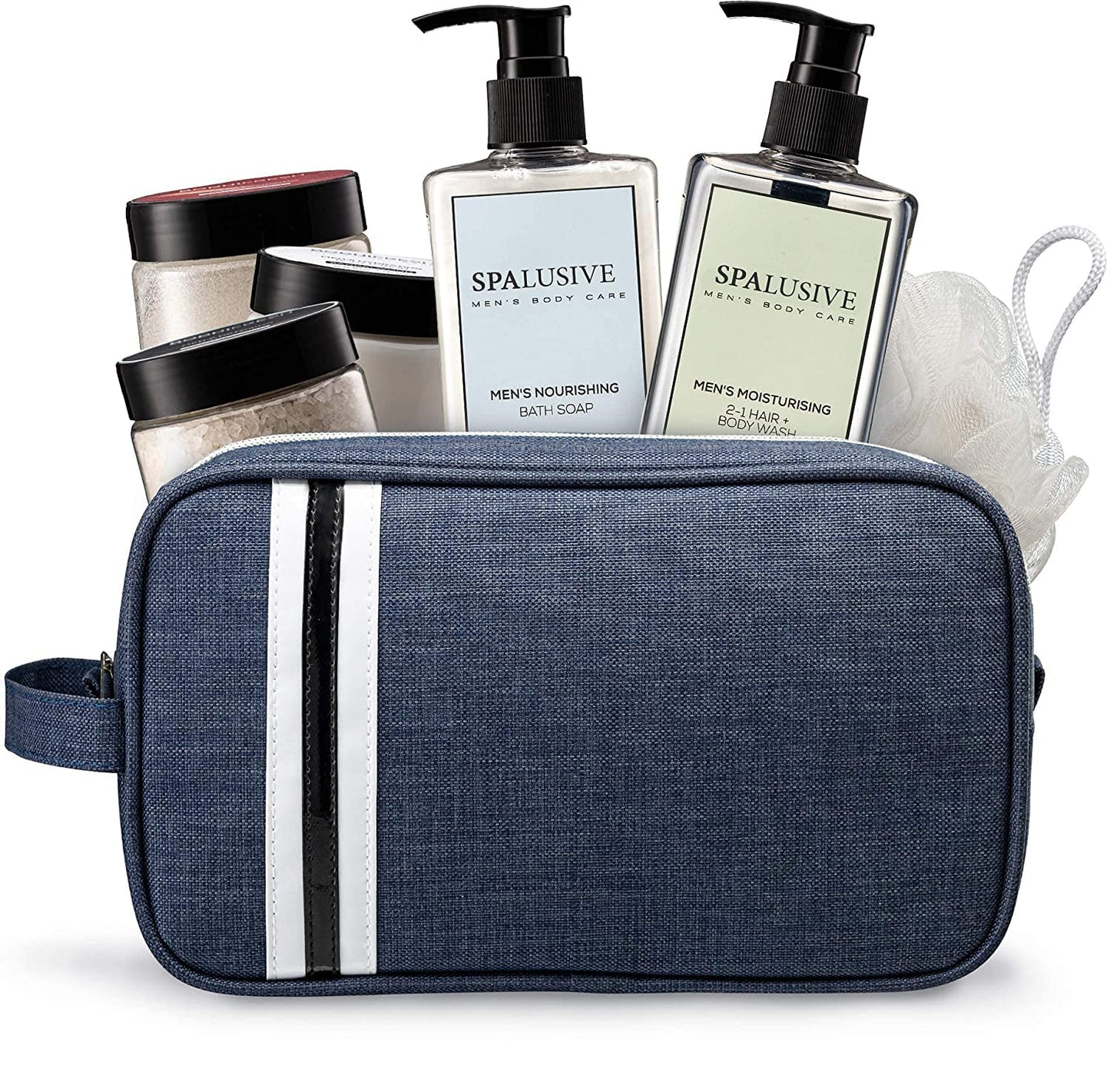 SpaLusive Luxury Spa Gift Set for Men - Natural Men’s Gift Basket - Great Gift For Guys for Holidays, Birthdays, High School, College Grad, Father’s Day Bath And Body Set - Fresh Sandalwood Scent