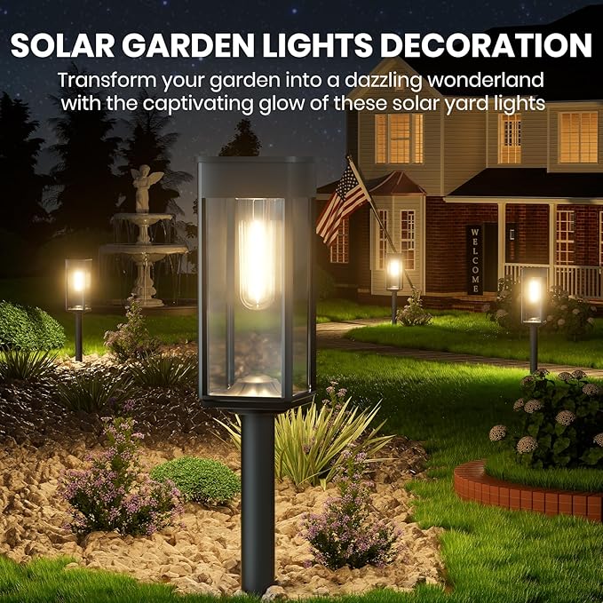 Solar Lights Outdoor, Bright Solar Pathway Lights Waterproof IP65, 4 Pack Warm Color Solar Path Lights for Yard, Landscape, Lawn, Patio, Walkway, Driveway, Garden Decoration