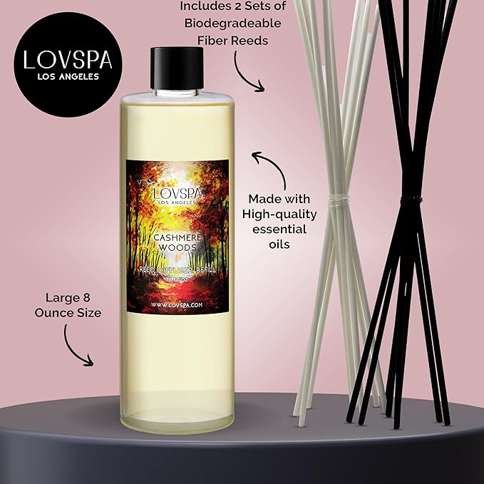 LOVSPA Cashmere Woods Diffuser Oil Fall Scented Oils for Reed Diffusers - Long-Lasting & Natural Home Fragrance, Scented Oil for Diffusers, USA Made, 8 oz