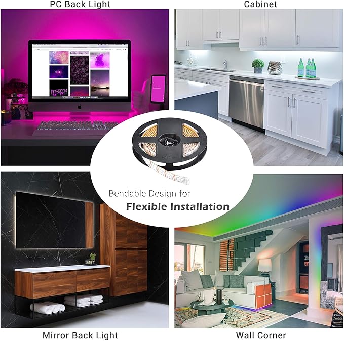 AW 6.6ft LED Strip Light APP Control Music Sync Color Changing WiFi Smart 120 LEDs Ambient Lamp Compatible with Alexa & Google Assistant for Bedroom Gaming Room