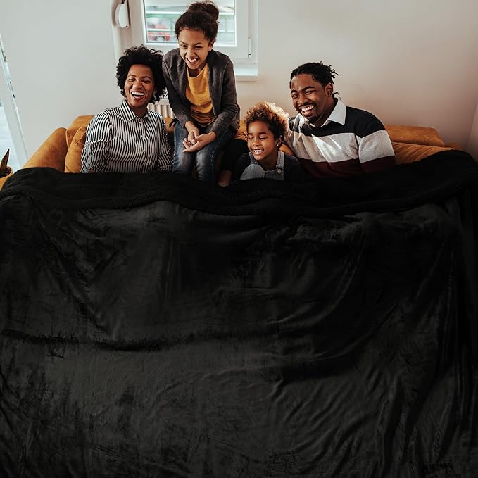 Bedsure GentleSoft Sherpa Fleece Oversized Cal King Blankets for Bed - Thick and Warm, Soft Fuzzy Plush Large Blanket for Winter, Black, 112x98 Inches
