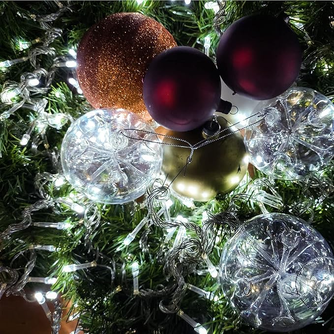 Christmas String Lights,33FT 100 LEDs White Chritsmas Tree Lights Indoor Connectable String Light Clear Wire 8 Modes Plug in for Room Tree Wedding Decoration