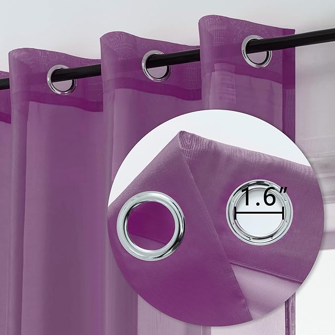 DUALIFE 54 Inch Length Purple Sheer Curtains for Girls Bedroom Set of 2 Panels Grommet Window Semi Voile Drapes Purple Sheer Curtains for Living Room Kids Decor Dark Royal Purple 52x45 Long