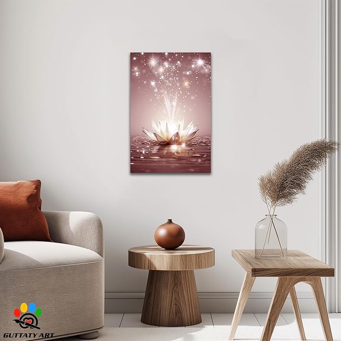 Zen White Lotus Flower Canvas Wall Art, Water Lily Bloom Picture, Lotus Flower Canvas Art Print, Calm Relax Poster, Meditation Spiritual Zen Flower Print for Yoga Spa Spiritual Room 12x18 inch