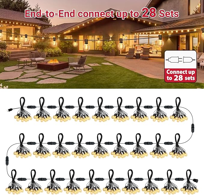 LAMPHOME LED Outdoor String Light, 51 Feet Patio Lights with 25+2 Edison Shatterproof Bulbs(2 Spare), UL Waterproof Outside Lights connectable Dimmable for Backyard Porch Decor