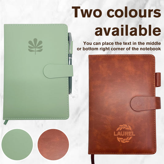Personalized Notebook with Pen and Gift Box, Custom Text Leather Journal, Gifts for Women Men, Engraved Journals To Write In, Birthday, Best Friend, Mom, Sister, Corporate, Business Gift (Text-Green)