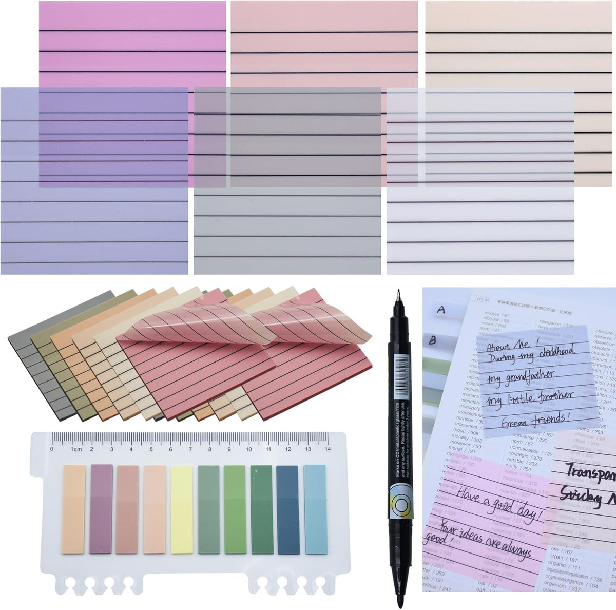 800Pcs Transparent Sticky Notes, 3"x3" Clear Sticky Notes with Lined, Waterproof Translucent Sticky Note Pads for Books Annotation, Clear Post it Notes for Bible Study, School, Office