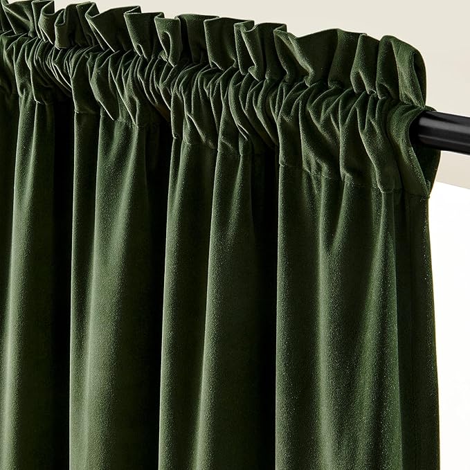 Lazzzy Velvet Blackout Curtains Thermal Insulated Room Window Drapes Super Soft Luxury Curtains for Living Room Bedroom Rod Pocket 2 Panels, Moss, 52" W x 108" L