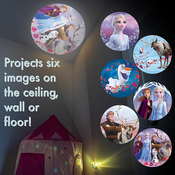 Projectables Disney Frozen 2 LED Projector Night Light, Plug-In, Dusk-to-Dawn, Elsa, Anna, and Olaf, Ideal for Hallway, Bedroom, Nursery, or Playroom – 45028