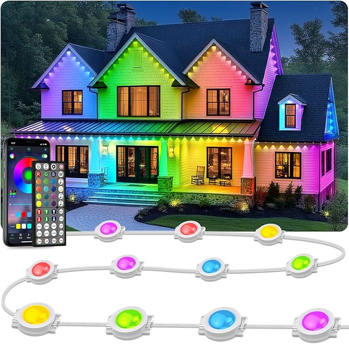 LITSOUL 300FT Permanent Outdoor Lights for House Waterproof, Smart RGB Eave LED Lighting with 16 Million Colors, IP67 Outdoor Strip Lights for Christmas Halloween Holiday Daily Decorations (90m/300ft)