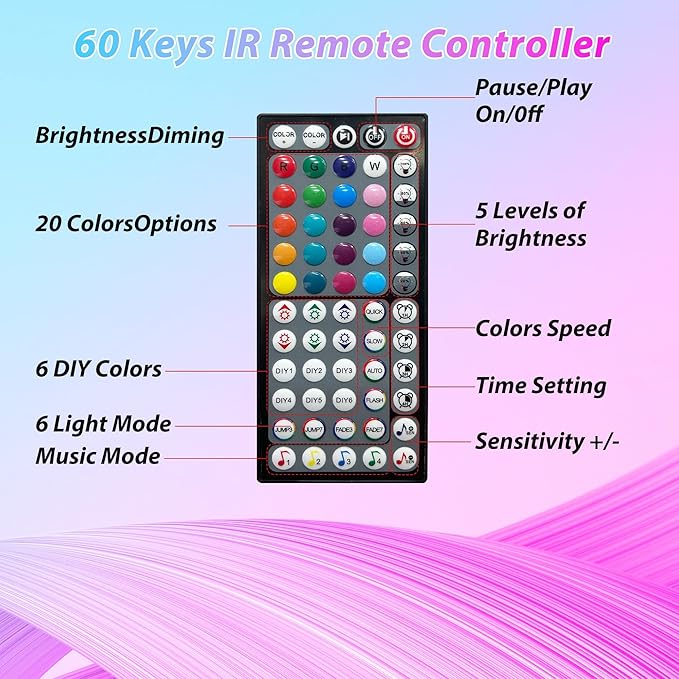 Led Lights for Bedroom 250ft (2 Rolls of 125ft) Color Changing RGB Led Strip Lights with 60 Keys Remote and App Control, Music Sync Led Lights for Room Kitchen Party Home Decor