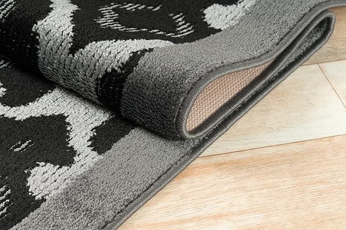 Custom Length Cut to Size Fleur de Lis Inspired Carpet Runner Rug for Hallways, Non Slip Rubber Backed, 31 inch Wide X Customized Length, Royal Grey, 31 inch X 10 feet