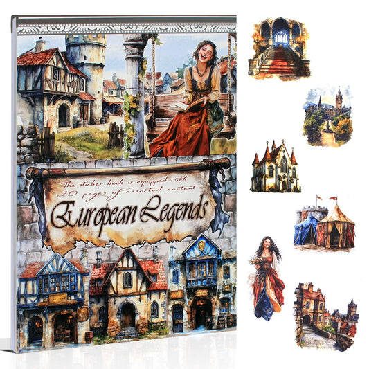 Dwpetzo Medieval European Theme Precut Journaling Sticker Book, Vintage Collage Stickers Ephemera for Junk Journals Supplies, Scrapbooking, Scrap Book, Assorted PET Washi Paper Materials, 20 Sheets
