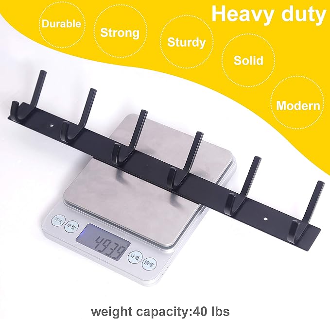 WEBI Coat Rack Wall Mounted,17-1/8 Inch Coat Hooks for Hanging Coats,Heavy Duty Metal Hook Rack Rail with 6 Double Dual Hooks Coat Hanger Wall Mount for Clothes Jacket,Black,2 Packs