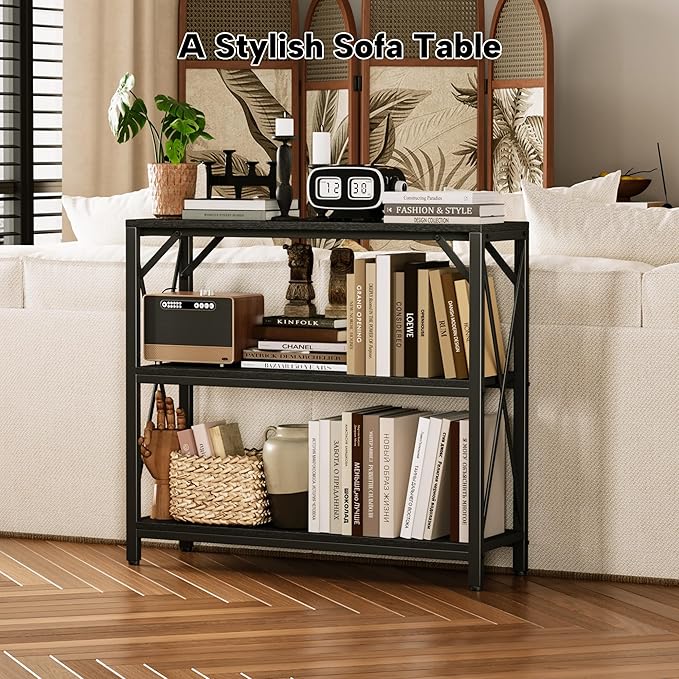 Homeiju Console Table 31.5" Width, 3-Tier Entryway Table with Storage, Industrial Sofa Table with Open Shelves, Foyer Tables for Entryway, Hallway, Kitchen, Living Room and Bedroom, Black