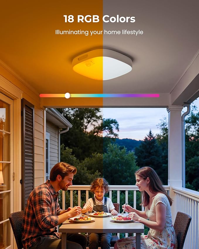 FULEN Shower Lights IP65 Waterproof, Motion Sensor Ceiling Light, Rechargeable Closet Light with 10000mAh Battery, LED Shower Lamp, Cordless Ceiling Lamp with RGB Colors, Remote Control, 2 Pack