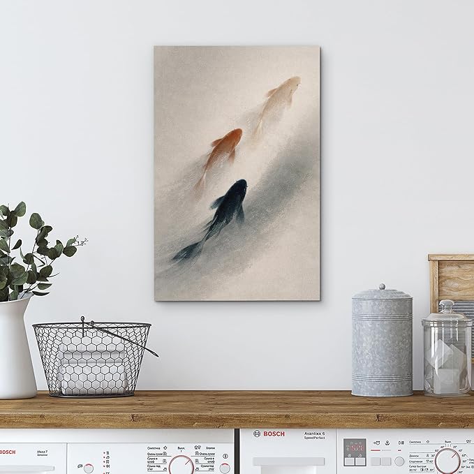 wall26 Canvas Print Wall Art Three Koi Fish Swimming in Misty Water Minimal Photography Realism Rustic Colorful Multicolor for Living Room, Bedroom, Bathroom - 24"x36"